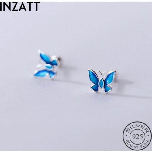 INZATT Real 925 Sterling Silver Blue Butterfly Stud Earrings For Fashion Women Party Cute Fine Jewelry Minimalist Accessories