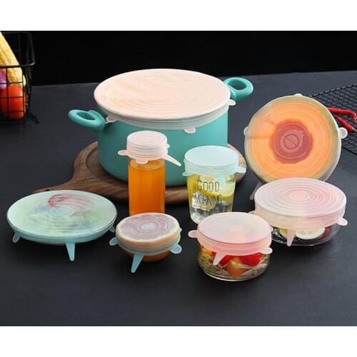 6 Pcs/Set Food Silicone Cover Cap Universal Silicone Lids For Cookware Bowl Reusable Stretch Lids Kitchen Accessories