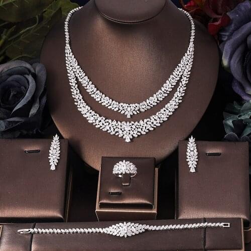 Jankelly luxury 4pcs Bridal Zirconia Jewelry Sets For Women Party, Luxury Dubai Nigeria CZ Crystal Wedding Jewelry Sets