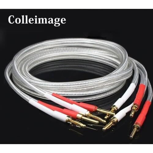 Colleimage Pair HI-End 6N Silver Plated Speaker Cable banana Plugs Hifi Audio loudspeaker Cable with Palic Banana plugs