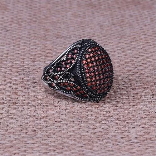 Red Micro Stone Inlaid 925 Sterling 925 K Silver Ring