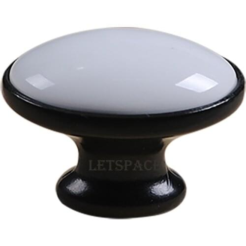 2pcs Drawer Cupboard Cartoon Knobs White Ceramic Kitchen Dresser cabinet Black Pulls Modern Fashion Zinc Alloy Furniture Handles