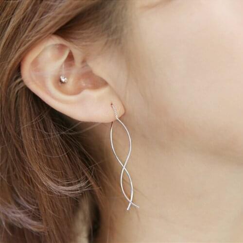 Korean Star Silver Color Long Line Earrings for Women Christmas Girls Gifts