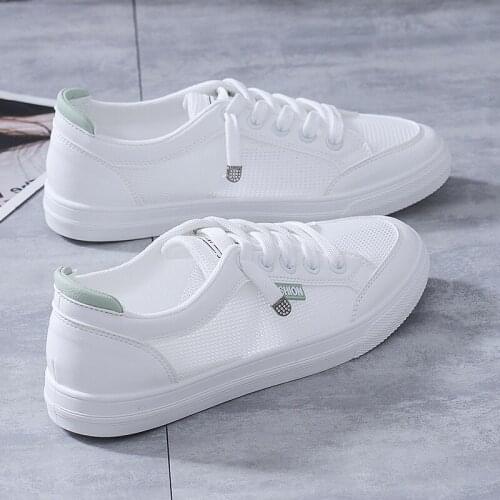 Women Casual Shoes Breathable Mesh White Shoes Summer Flats Casual Sneakers Solid Color Flat Sneakers Womens Vulcanize Shoes44