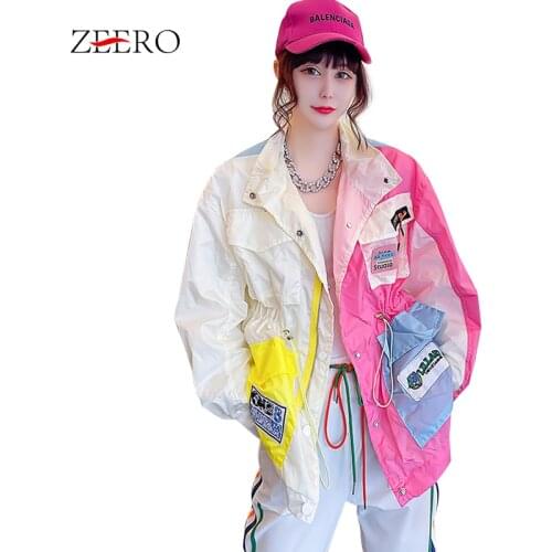 Korean Summer Streetwear Women Sun-protective Coats Woman Loose Color Contrast Pockets Drawstring Oversized Jacket Outerwear 2XL