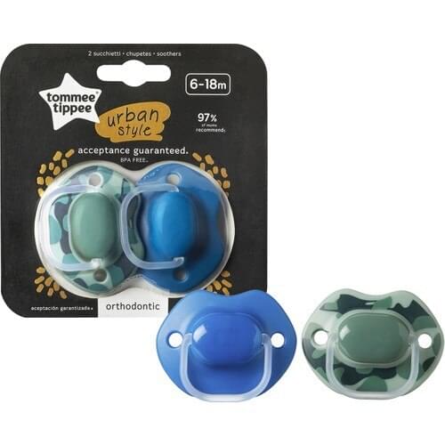 Tommee Tippee Urban Pacifier Male, 6-18 month 2'li-Green, Blue