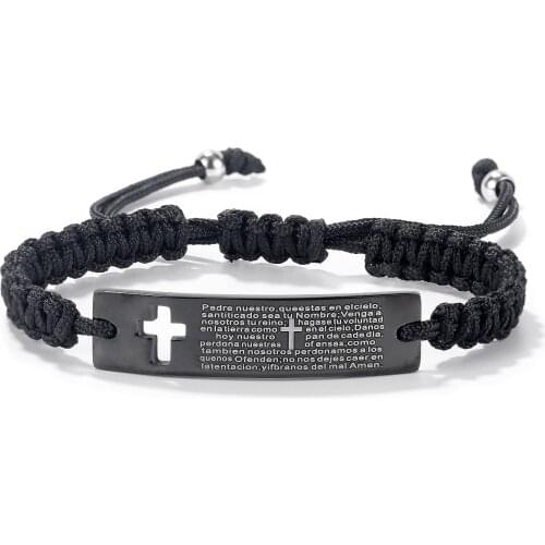 EBUTY Titanium Steel Cross Scripture Personality Braided Rope Couple Hand Jewelry Mens Bracelet