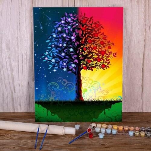Landscape Tree Paint By Numbers Complete Kit Acrylic Paints 50*70 Paiting By Numbers New Design Kids Wall Art Drawing