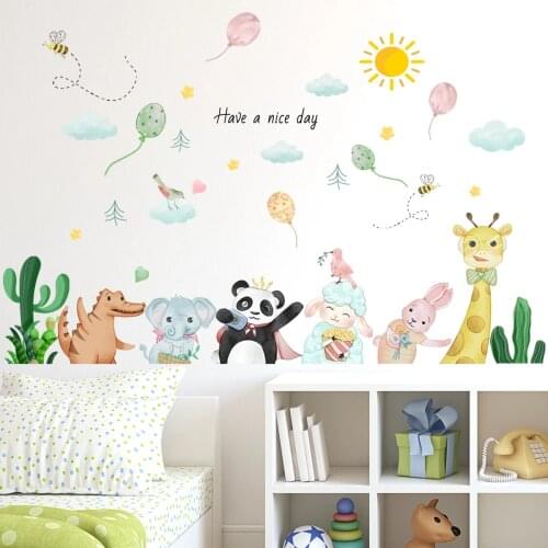 Cartoon Animal Nursery Children Room Wall Stickers Creative Wall Decals Boy Girl Kids Bedroom Decor DIY Self-adhesive Wallpaper