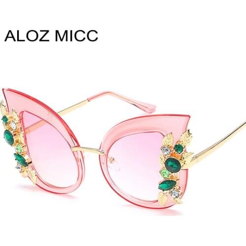 ALOZ MICC Fashion Cat Eye Sunglasses Women Brand Designer Oversized Butterfly Embellished Sun Glasses Female GlassesUV400 Q17