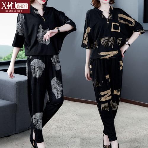 Single/suit Women Summer Casual New Fashion Aristocratic Fashion Mother Large Size Harem Pants Middle Sleeve Two-piece Set