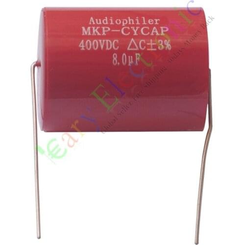 Wholesale and retail 50pc MKP 400V 8uf Red long copper leads Axial Electrolytic Capacitor audio amp free shipping