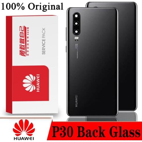 Original Back Cover for HUAWEI P30 Tempered Glass Spare Parts Back Battery Cover Door Housing with Camera Frame Repair Parts
