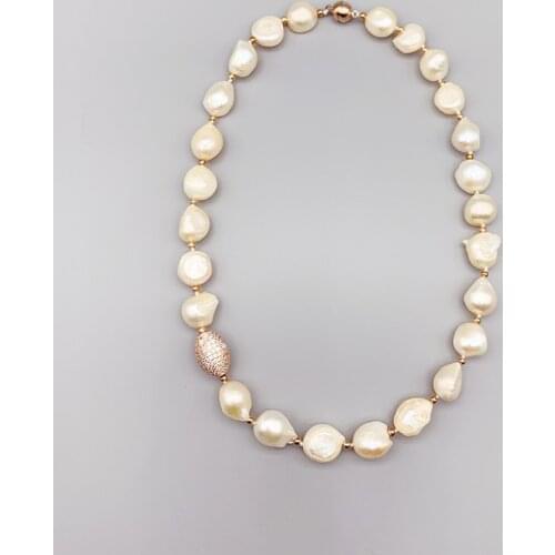 Freshwater Pink Baroque Pearl Necklace For Women FoLisaUnique Rose Gold Filled Beads Cubic Zirconia Ball Choker Birthday Jewelry