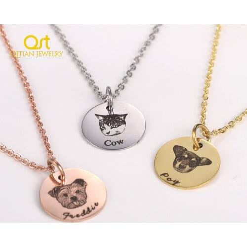 Custom Pet Photo Disc Necklace Tiny Cat Dog Name Pendant Necklaces Custom Animal Disc Stainless Steel Jewelry Pet Supplies