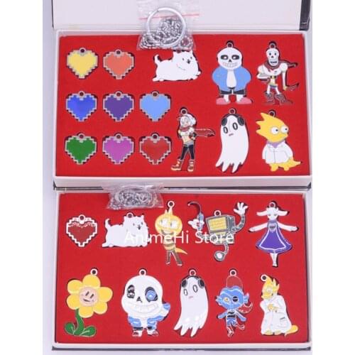 Undertale Sans Frisk Toriel Papyrus Undyne Mettaton Alphys Sets Game Alloy Pendant Keychain Necklace for Gift