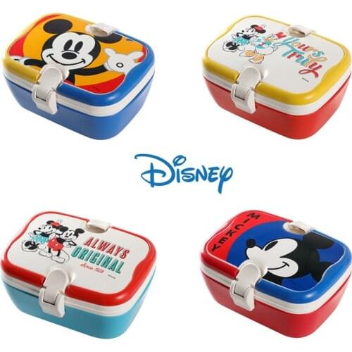Disney Mickey Minnie Portable Lunch Box Double-layer Wheat Straw Lunch Box Student White-collar Tableware Box Food Container