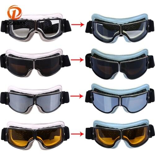 POSSBAY Motorcycle Goggles Glasses Leather White To Blue Winter Snow Sports Skiing Snowboard Snowmobile Goggles Cycling Eyewear