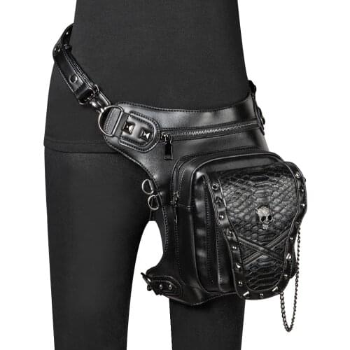 Skull Rivet Men Waist Bags Steampunk Drop Leg Bag Motorcycle Hip Belt Pack Multifunction Punk Women Shoulder Crossbody Bagpack