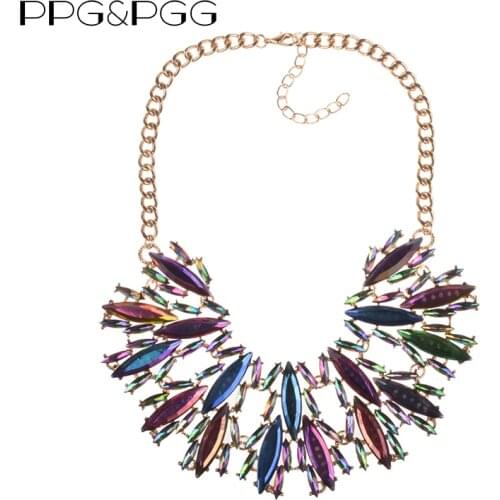 PPG&PGG New Fashion Multi Color Big Statement Necklace Women Crystal Bib Choker Necklaces Wholesale