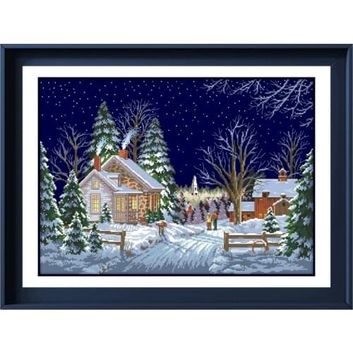 Winter night cross stitch package snow 18ct 14ct 11ct deep blue cotton thread embroidery DIY handmade needlework