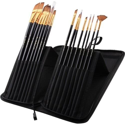 Luxury Art Supplies Multifunctional Nylon Hair Watercolor Pen Brush 15pcs Set with Canvas Bag Landscape Painting Brushes