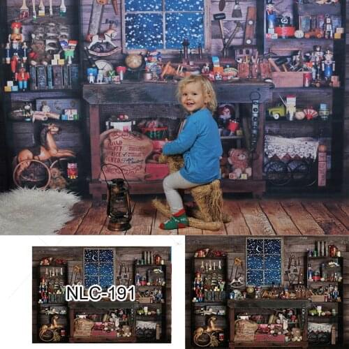 Christmas Store Wooden Background Shop Toys Mechanical Tool Workshop Window Snow Winter Backdrop Photography Backgrounds Vinyl
