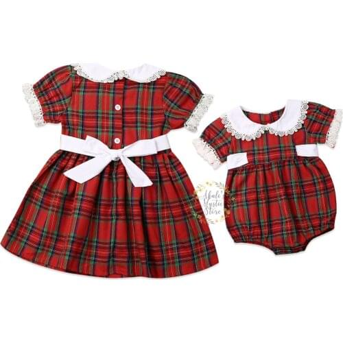 Christmas Toddler Kid Baby Girls Red Dress Girl Clothing Little Sister Rompers Big Sister Red Tutu Party Dress Xmas Kid Costumes