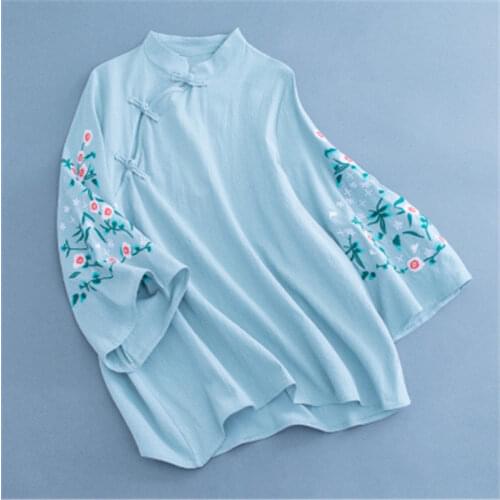 Chinese Style Womens Retro Shirts Stand Collar Buckle Loose National Women BlouseTang suit Chinese traditional coat woman