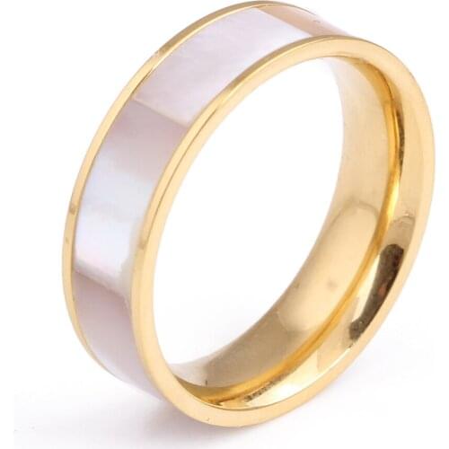 Three Color Fashion 316L Stainless steel jewelry Ring Natural Shell Wedding Rings for Women