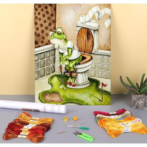 Toilet Monkey Fat Lady Pre-Printed 11CT Cross Stitch DIY Embroidery Kit DMC Threads Knitting Handiwork Handicraft Jewelry