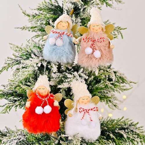 Christmas Tree Decorations Cute Bowknot Angel Doll Girl Plush Ornaments Pendant New Year Home Creative Decor Xmas Gift For Kids