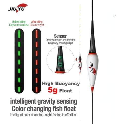 JiuYu 5g Nano Smart Led Fishing Float Gravity Sensor Fish Bite Remind Buoy Glowing Electric Night Fishing Float With Batteries