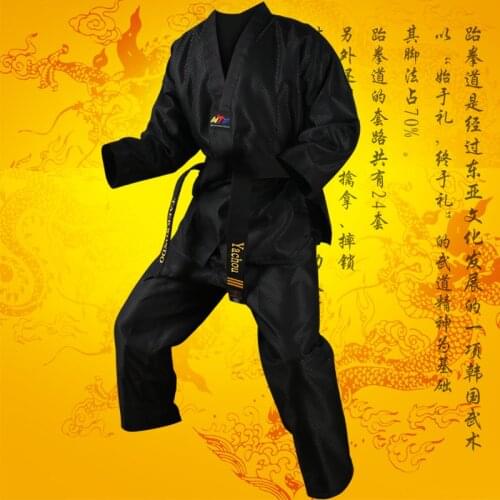 GINGPAI Professional Training Adult Taekwondo Uniform Universal Black Dobok Long-sleeve Suits Breathable Soft Kickboxing Clothes