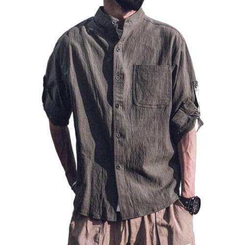 Spring/Summer 2021 Mens Day wear loose casual solid color white seven-sleeve trend 100 five-sleeve shirt mens tide