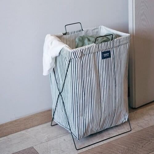 Waterproof Foldable Laundry Hamper Cotton Cloth Foldable Split Storage Bucket Large Capacity Dirty Clothes Hamper 58x30x36cm