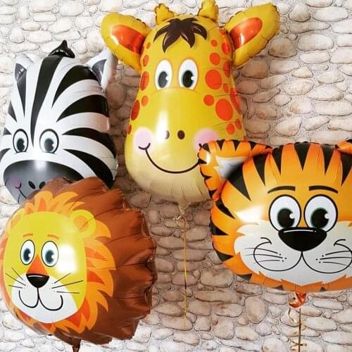 Animal Foil Balloons Safari Jungle Theme Party Birthday Party Decorations Kids Tiger Lion Monkey Zebra Giraffe Cow Helium Globos