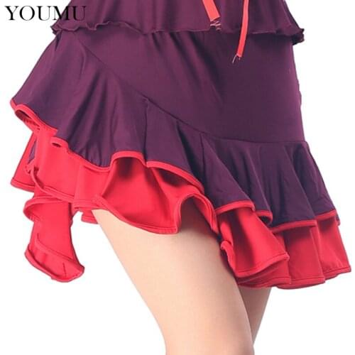 Women Latin Dance Skirt Ruffles Empire Waist Patchwork Asymmetrical Mini Skirt Ballroom Tango Dancewear Costume Rumba 904-739