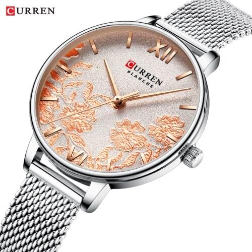 Luxury Brand CURREN 2019 New Ladies Daily Dress Bracelet Quartz Watch Casual Simple Flower Female Ultra Thin Mesh Watch