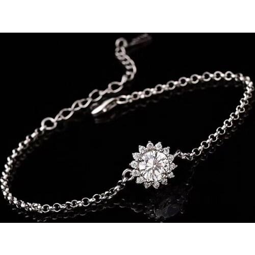S925 Sterling Silver Charm Bracelets for Women Single 1ct Round Moissanite Bracelet Sunflower D Color Fine Jewelry