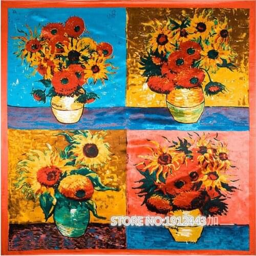 RenYvtil90cm*90cm 2017 New Arrival Women Vincent van Gogh Oil Painting Coffee house big size silk scarf women shawls girl wraps