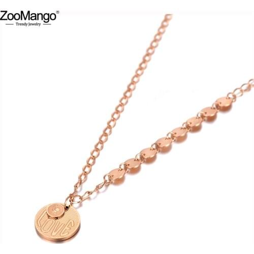 ZooMango Trendy Bohemia Stainless Steel Love Charm Pendant Necklaces Rose Gold Chain & Link Choker Necklace For Women ZN20071