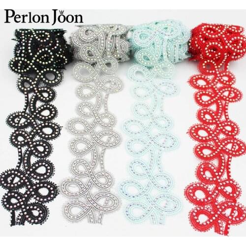1 yard 6.5cm hollow carved AB color rhinestone lace skirt decorative lace sewing accessories webbing trim HB003