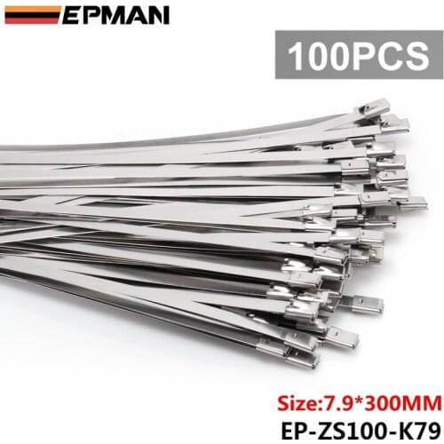 100pcs 7.9mm x 300mm Exhaust Heat Stainless Steel Cable Ties Wrap Metal Tie Extra Long & Wide Large For VW 5 EP-ZS100-K79
