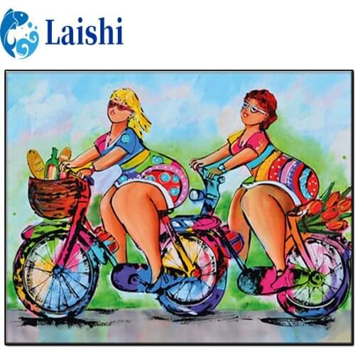 Diamond Painting Graffiti art, fat lady riding a bicycle Set Hobby Art 5D DIY Full Drill Square Round Mosaic Home Decoration