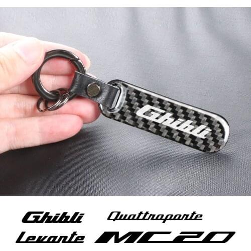 Car Keychain Key Ring Logo Carbon Fiber Trinket Pendant Holder For Maserati Mc20 Ghibli Levante Quattriporte Auto Accessories