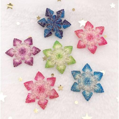 Shiny Colorful Snowflower Flatback Rhinestone Cabochon Miniature Applique 2 Hole Christmas Ornament DIY Scrapbook Figurines OW83
