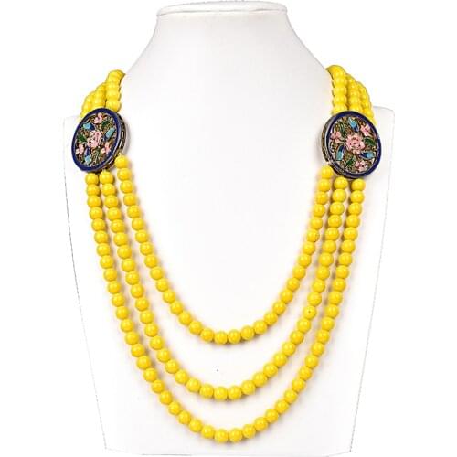 Shining Yellow Imitation Pearls 8mm Making Design Diy Three Rows 28-32inch jewelry Necklace For Wedding Anniversary H151