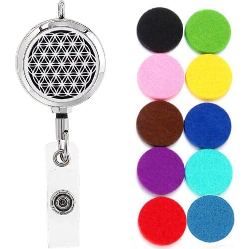 Flower of Life Retractable Integrated Diffuser Name Card Holder 30mm Stainless Steel Jewelry Essential Oil Aromatherapy Keychain