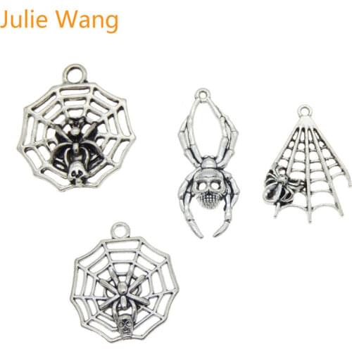 Julie Wang 8PCS Alloy Halloween Spider and Spider Net Charms Antique Color Jewelry Making Pendant Findings Charm Accessory